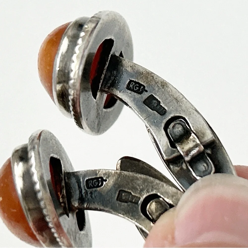 Vintage Baltic Butterscotch Amber Sterling Silver Cuff Links